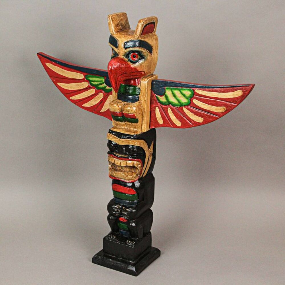 Handcrafted Northwest Coast Style Eagle Totem Pole Sculpture 20 Inches Tall - Picture 4 of 8